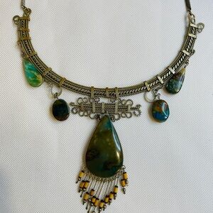 PERUVIAN Handmade Wire Alpaca Silver With Green Stones Necklace